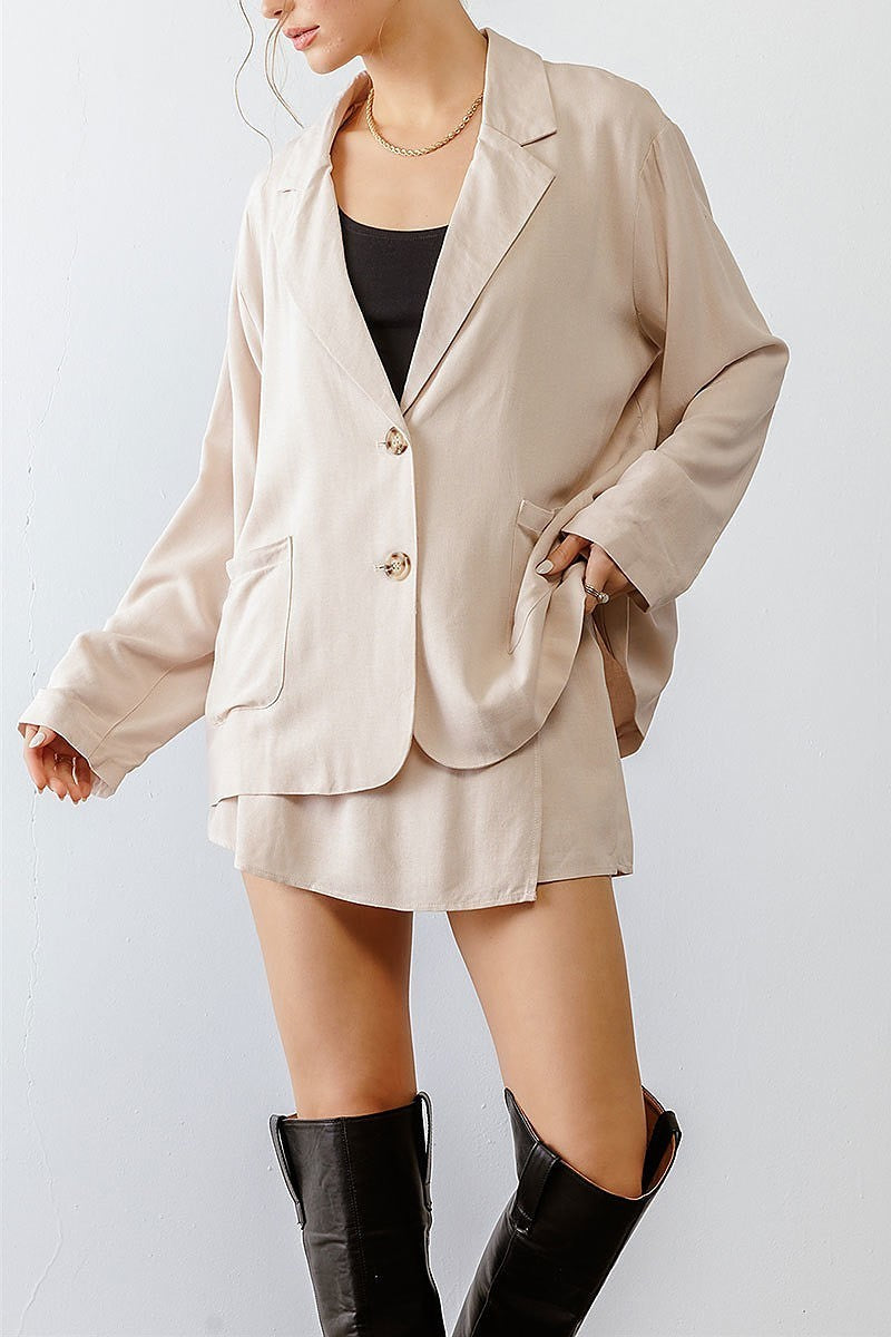 Button up collared neck blazer and shorts set (TED1757)