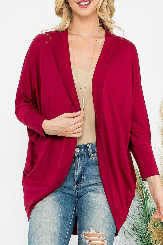 Solid dolman sleeve open cardigan with side pocket (DGS6434-A)