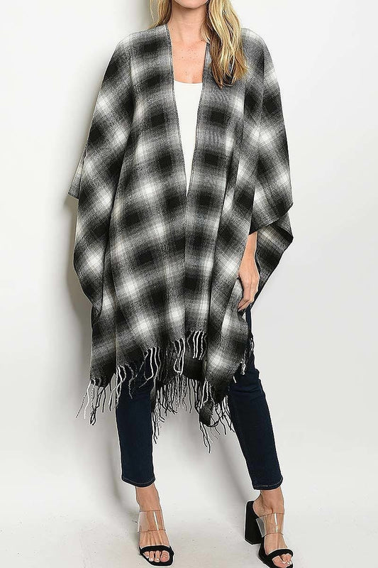 Fringe detail over sized poncho cardigan (DGS3920-1)