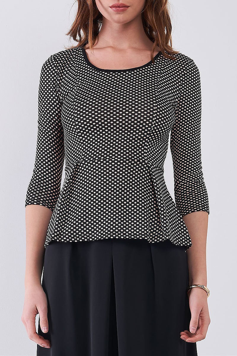 Scoop neck polka dot peplum top (TDG8257)