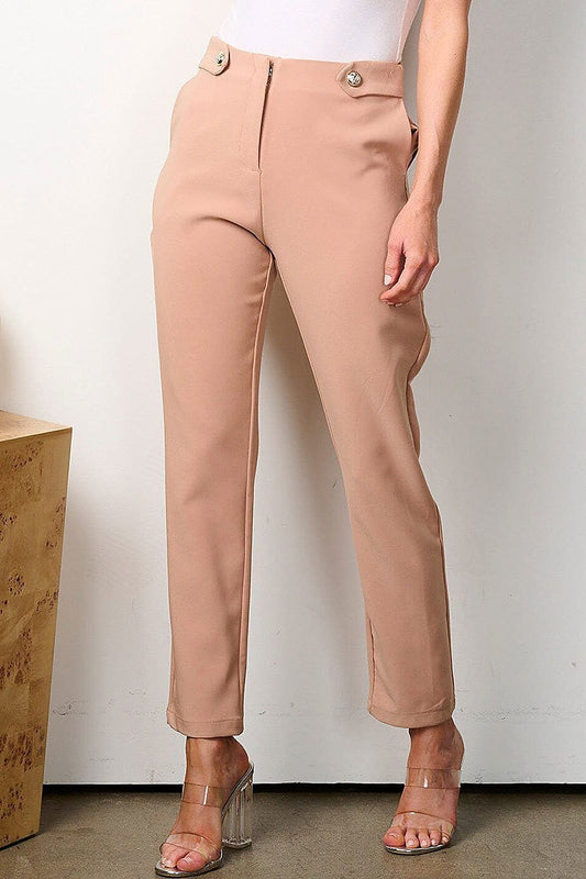 Button closure pockets wide leg pants (EFWT7993)