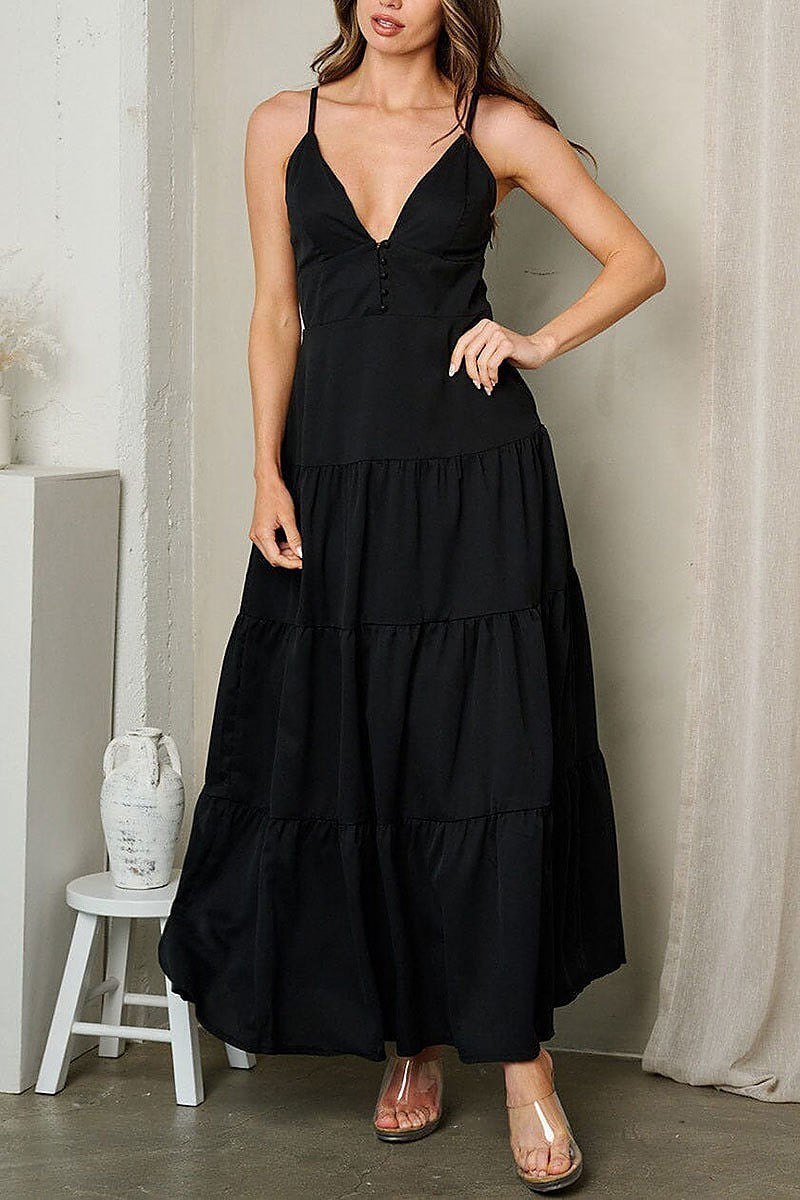 Sleeveless v-neck tiered maxi dress (EFWT2533)