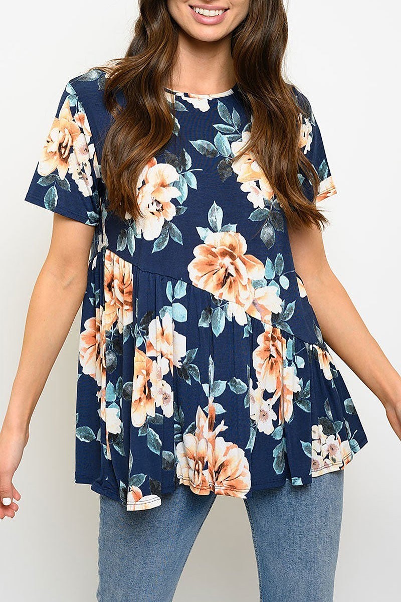 Short sleeve tunic floral top (EDWT4205)