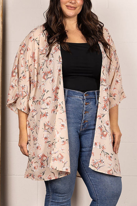 Spring floral open front plus size cardigan (EDSW4195)