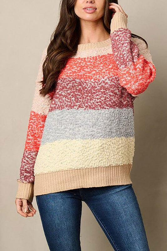 Long sleeve knit colorblock sweater (EFWT1930)