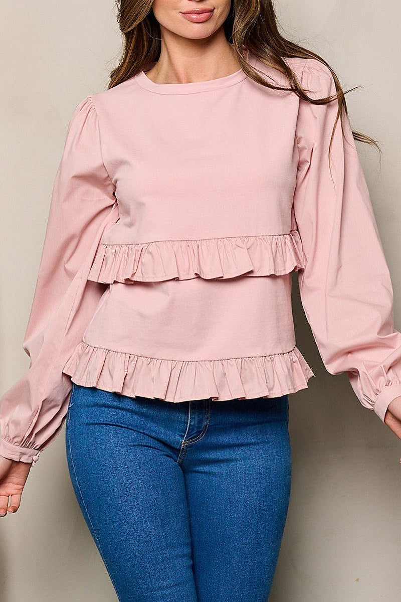 Long sleeves ruffle detailed top (EFWT4406)