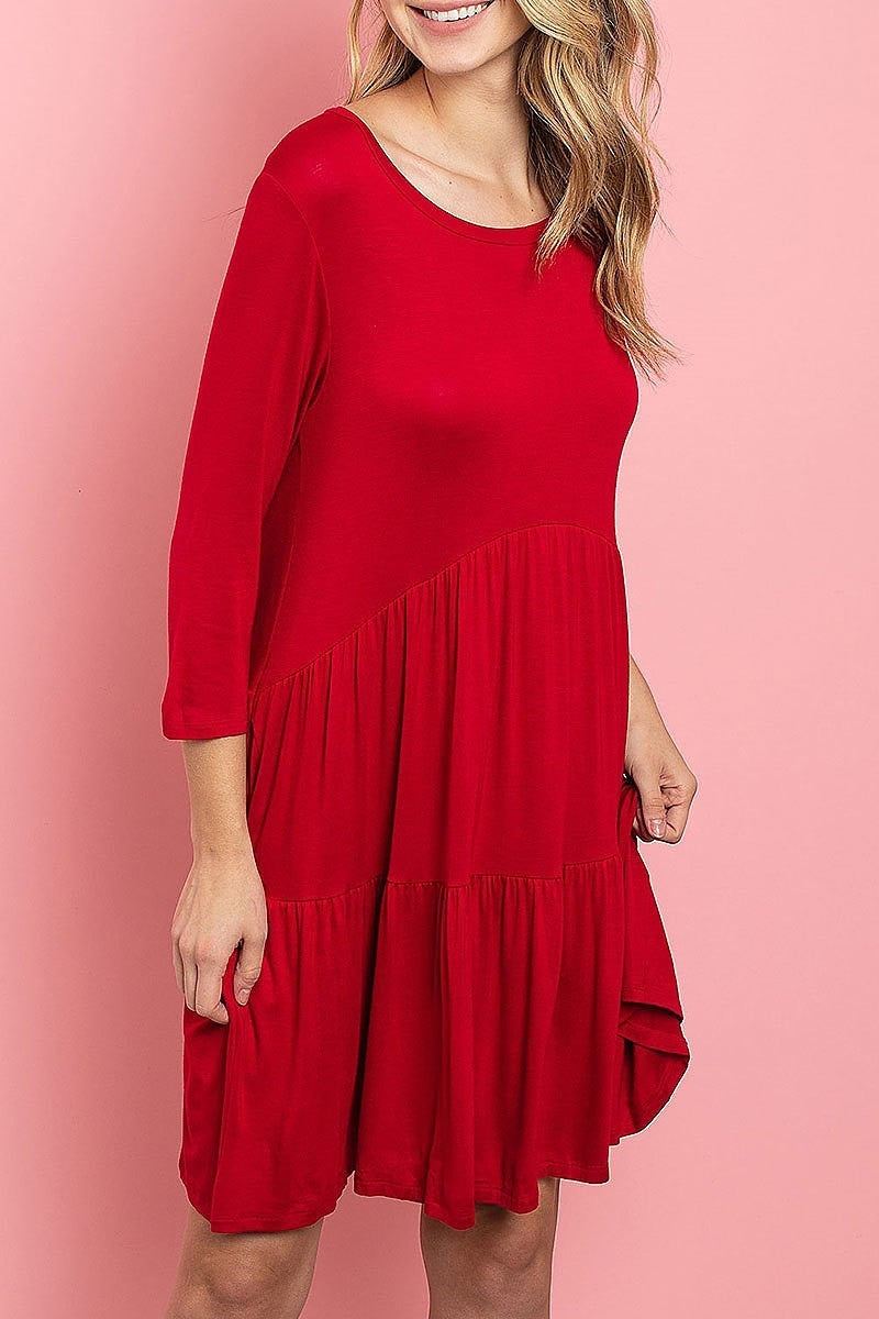 Round neck tiered layered pocket swing dress (DED5581-1)