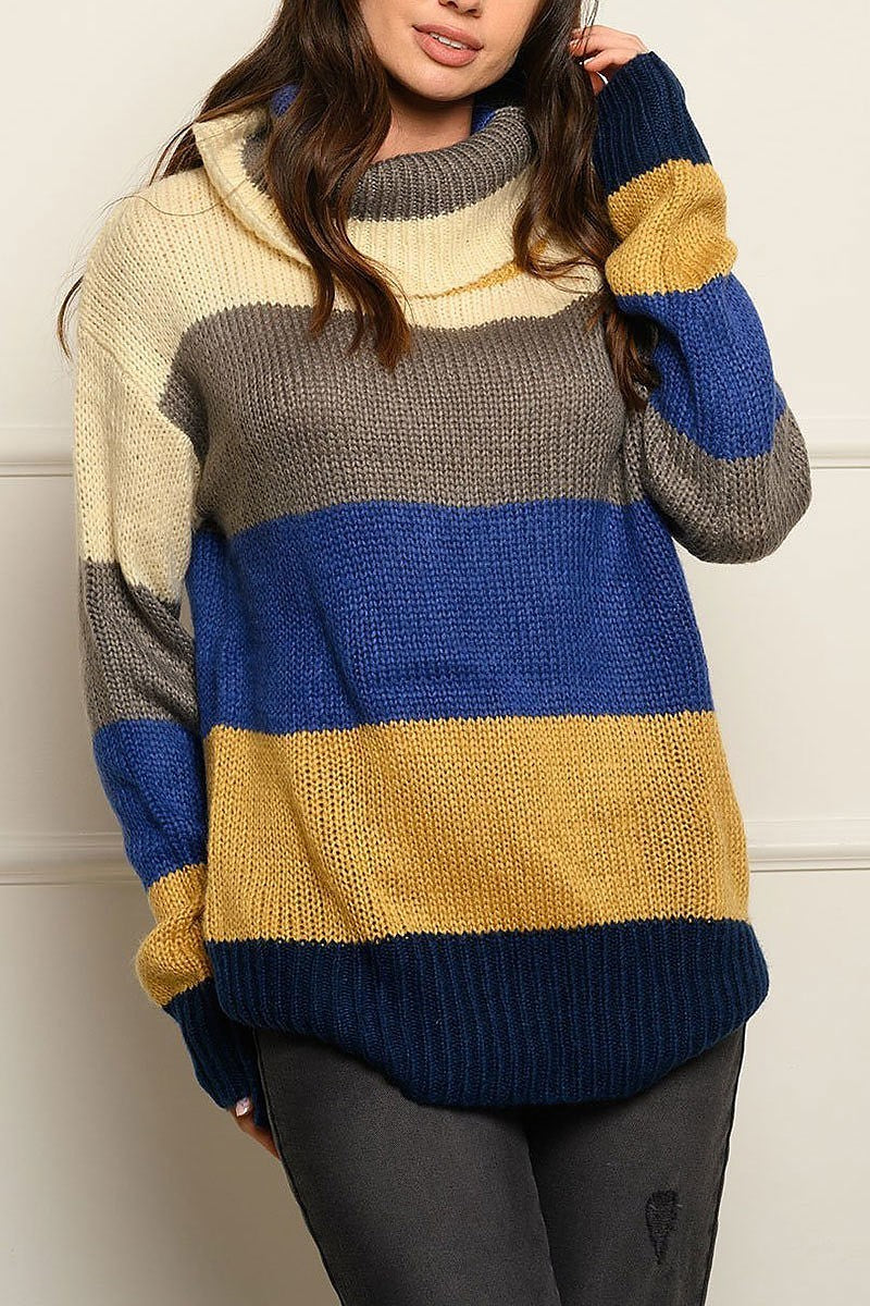 Long sleeves color block turtle neck sweater (EDWT3969)