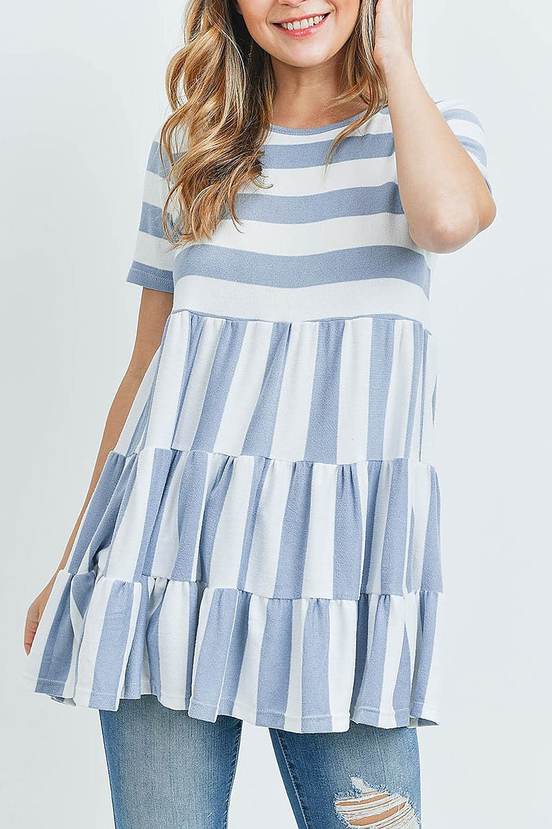 Stripes layered ruffle hem top (ED9504)