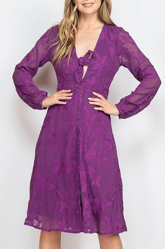 Floral embroidered tie front dress (DED6733)