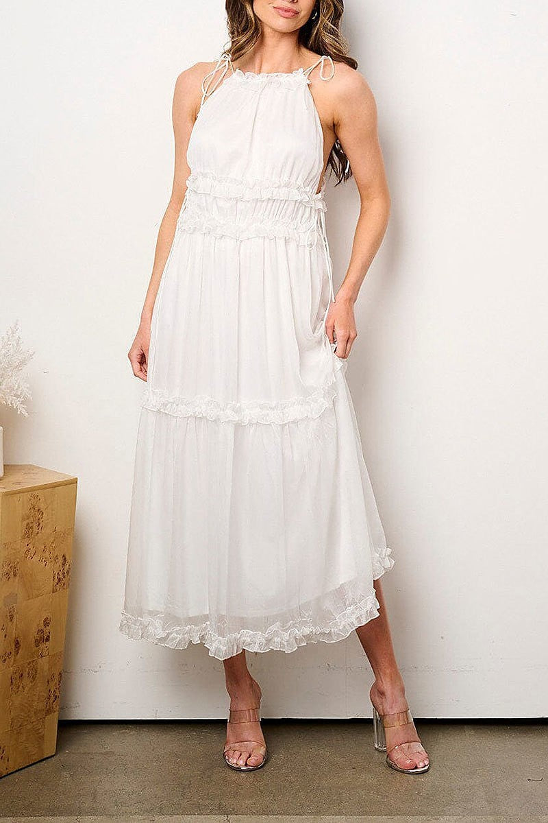 Sleeveless tiered ruffle maxi dress (EFWT9193)