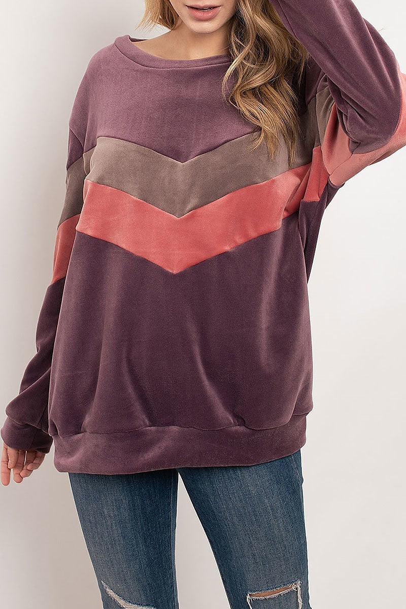 Round neck color block round neck sweater (DGS4896-3)