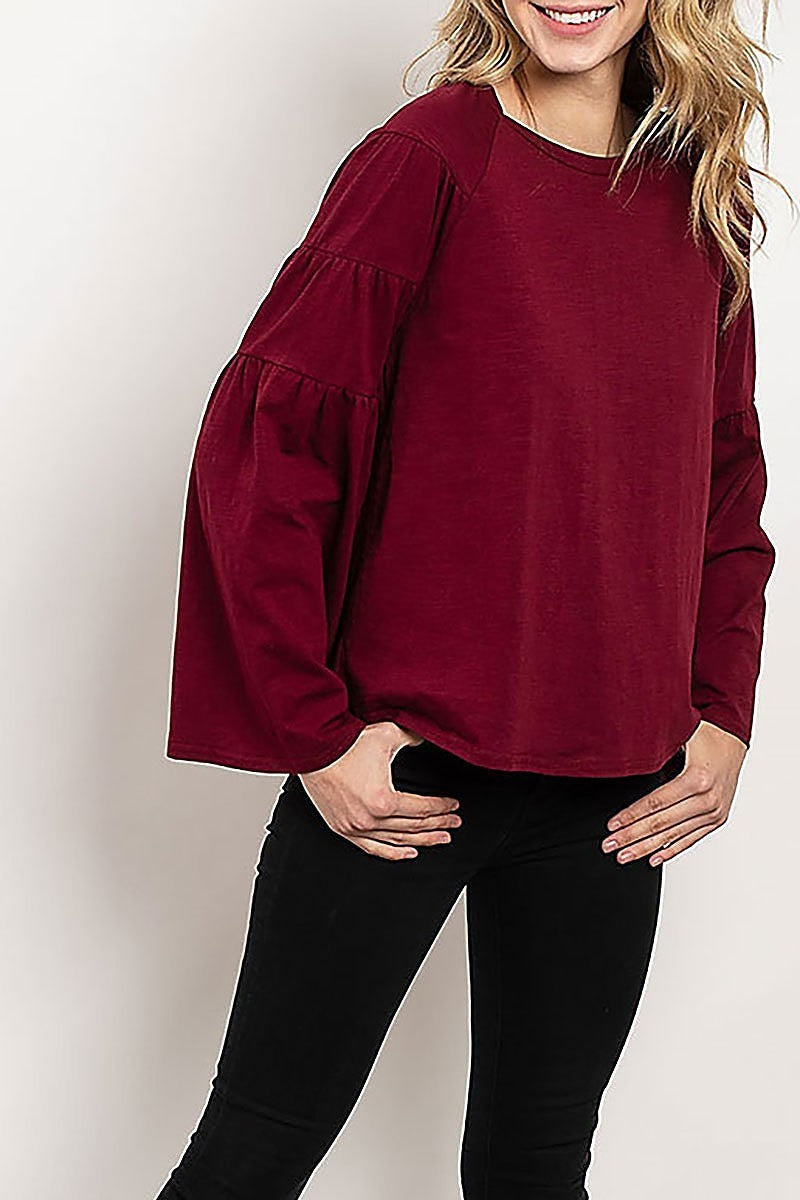 Tiered bell sleeve round neck top (ED7961)