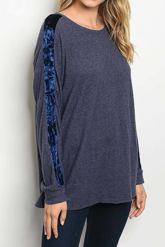 VELVET TRIMMED SLEEVE SWEATER (DGS3860)