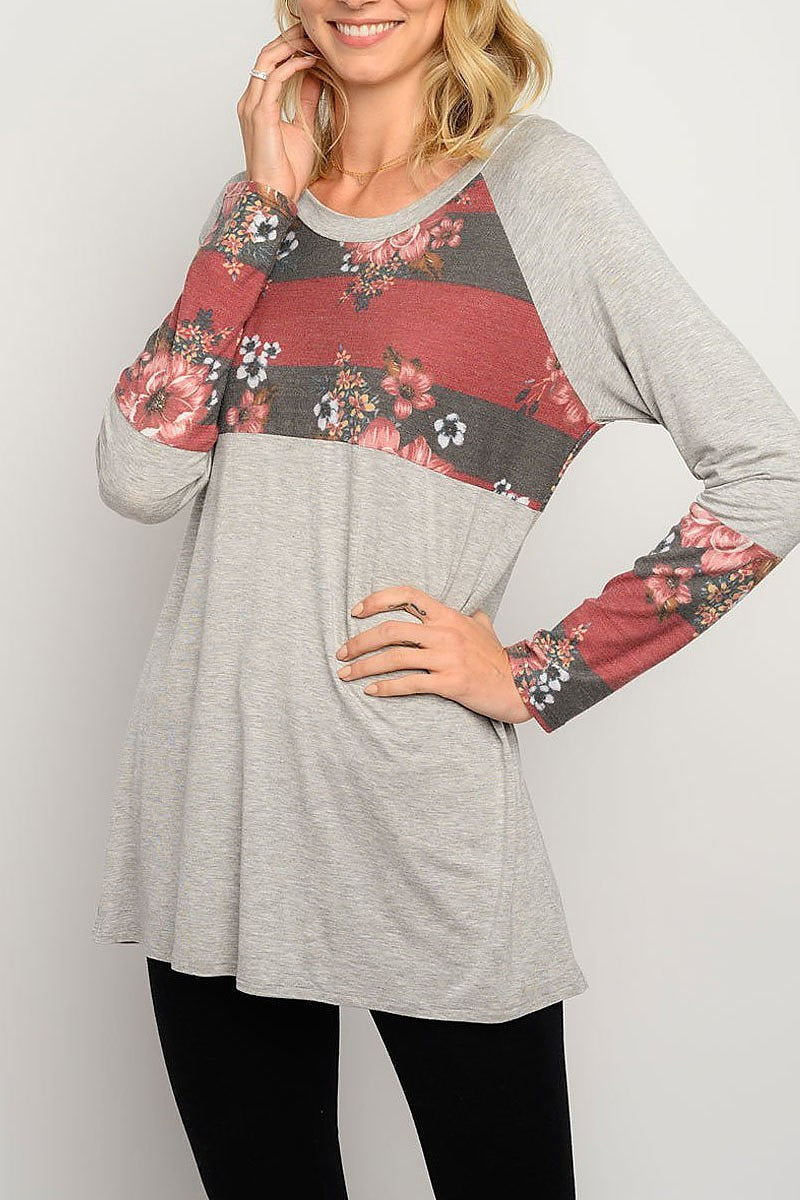 Floral print long sleeve top (EDWT3251)