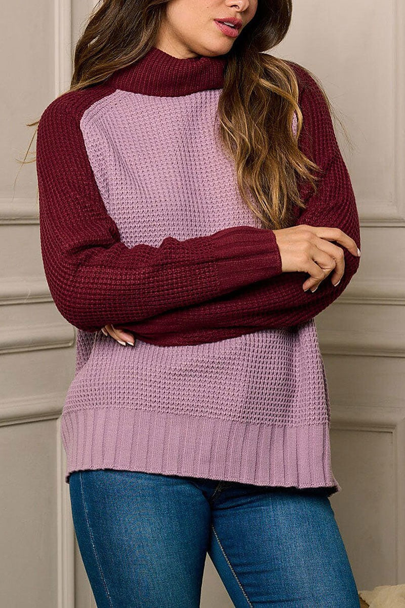 Turtle neck pullover back surplice sweater (EFWT5888)