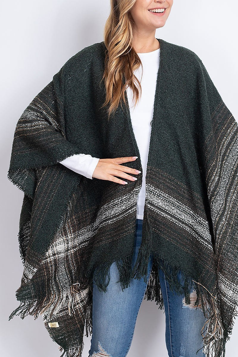 Multi plaid fringe kimono wrap (DGS5412)