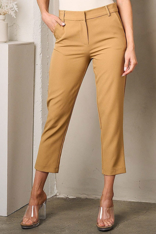 Button closure pockets crop pants (EFWT4046)