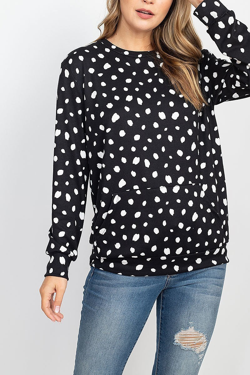 Long sleeve animal print top with kangaroo pocket (EF2224)