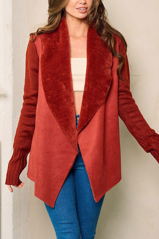 Long sleeve sherpa open front cardigan (EFWT4216)