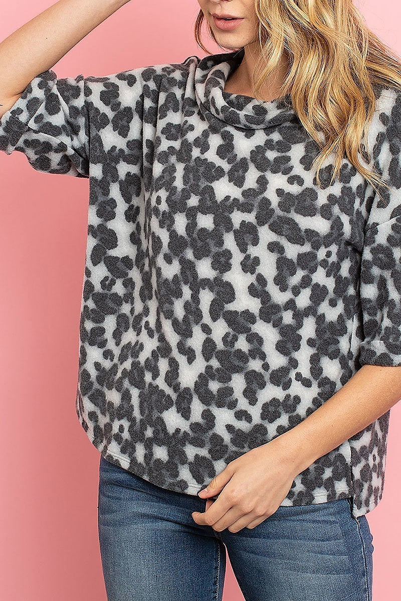 Cowl neck loose fit animal print top (ED8258)