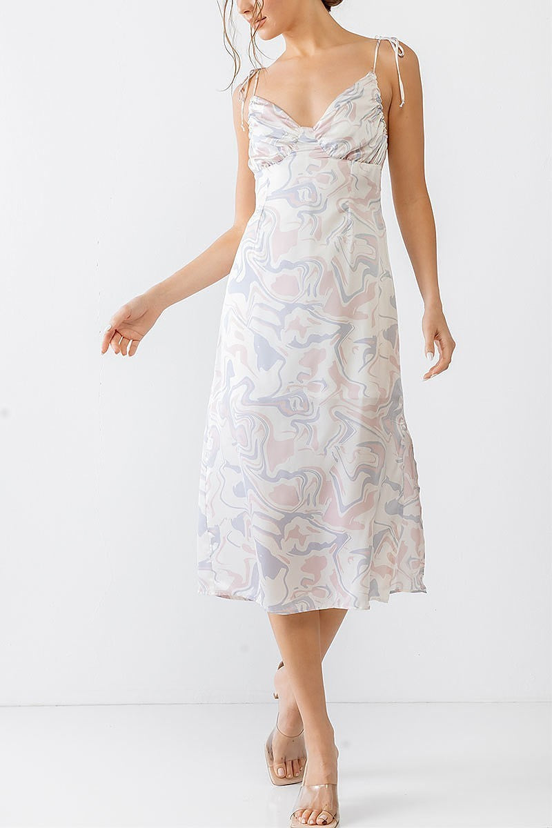 Abstract satin ruched midi dress (TED1776)