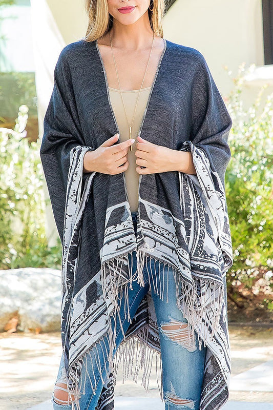 Border line warmer kimono wrap (DGS5842)