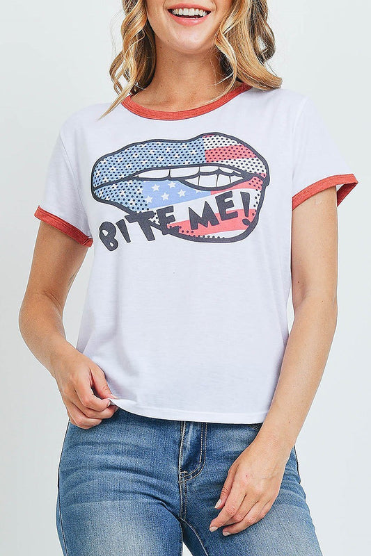 Bite me color block graphic top (ED9742)