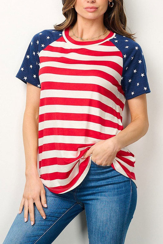 Short sleeve american flag grapgic top (EFWT7054)