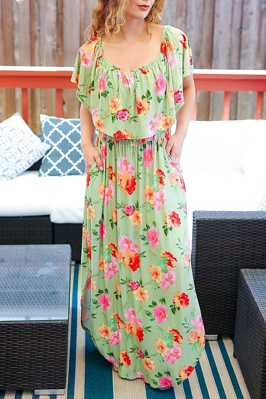 Off shoulder floral maxi dress (ETBM6022)