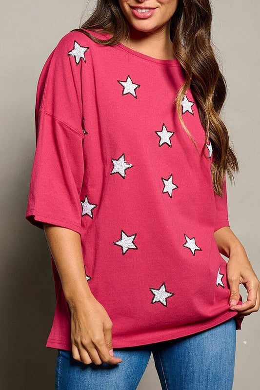 Sequins stars patriotic tunic blouse top (EFWT9941)