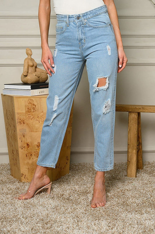 High rise distressed denim jeans (EDWT5645)