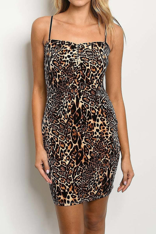 Ruched detail animal print body con dress (DED4740-LAST)