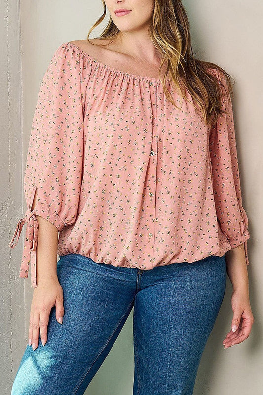 Button detailed floral tunic blouse top (EFWT2946)