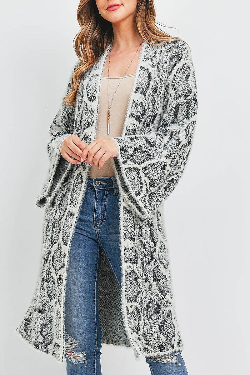 Fuzzy fur leopard printknee length kimono (DGS5535)