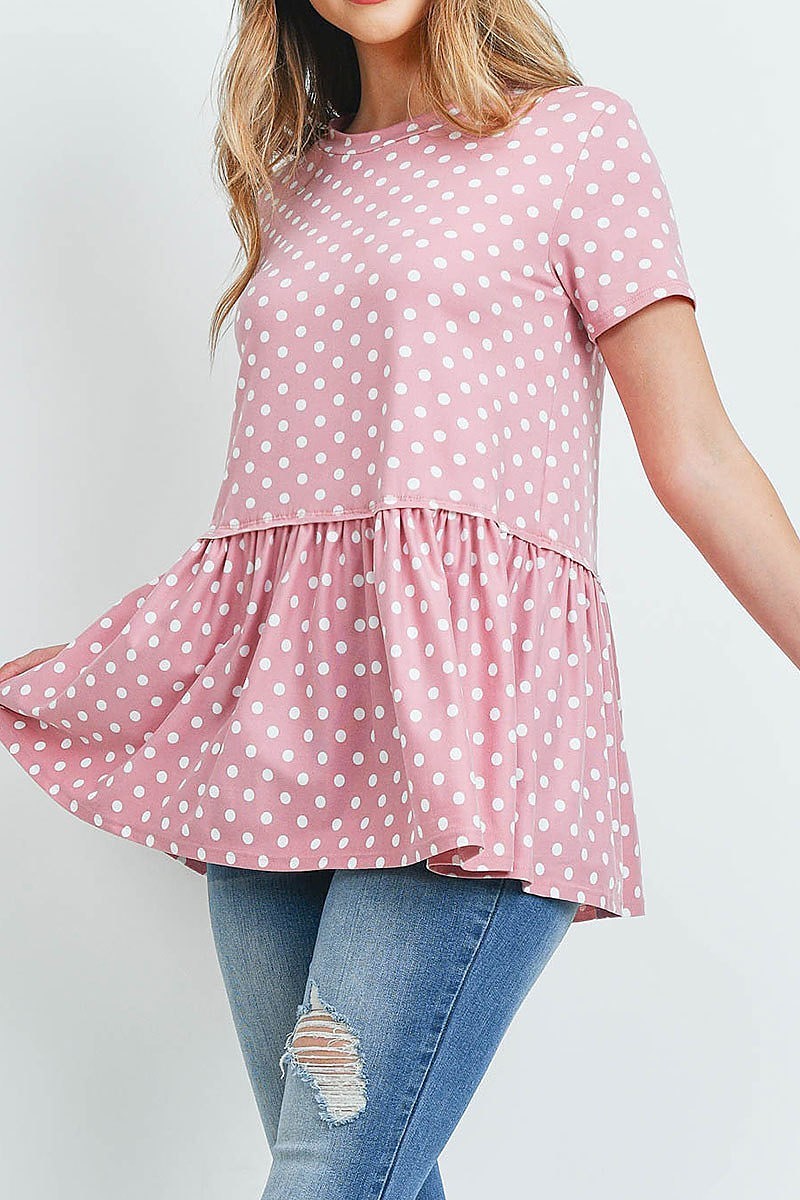 Polka dots ruffled hem top (ED9027-1)