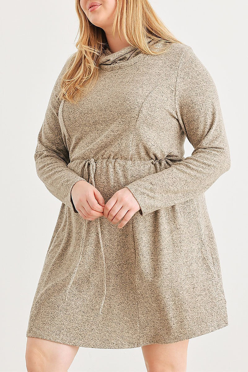 Turtleneck elastic waist long sleeve mini dress (TED2138)