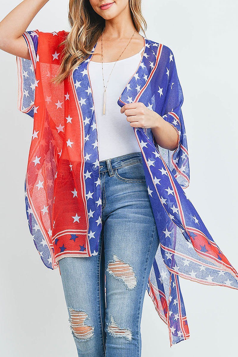 Star trim american flag kimono (ED9324)