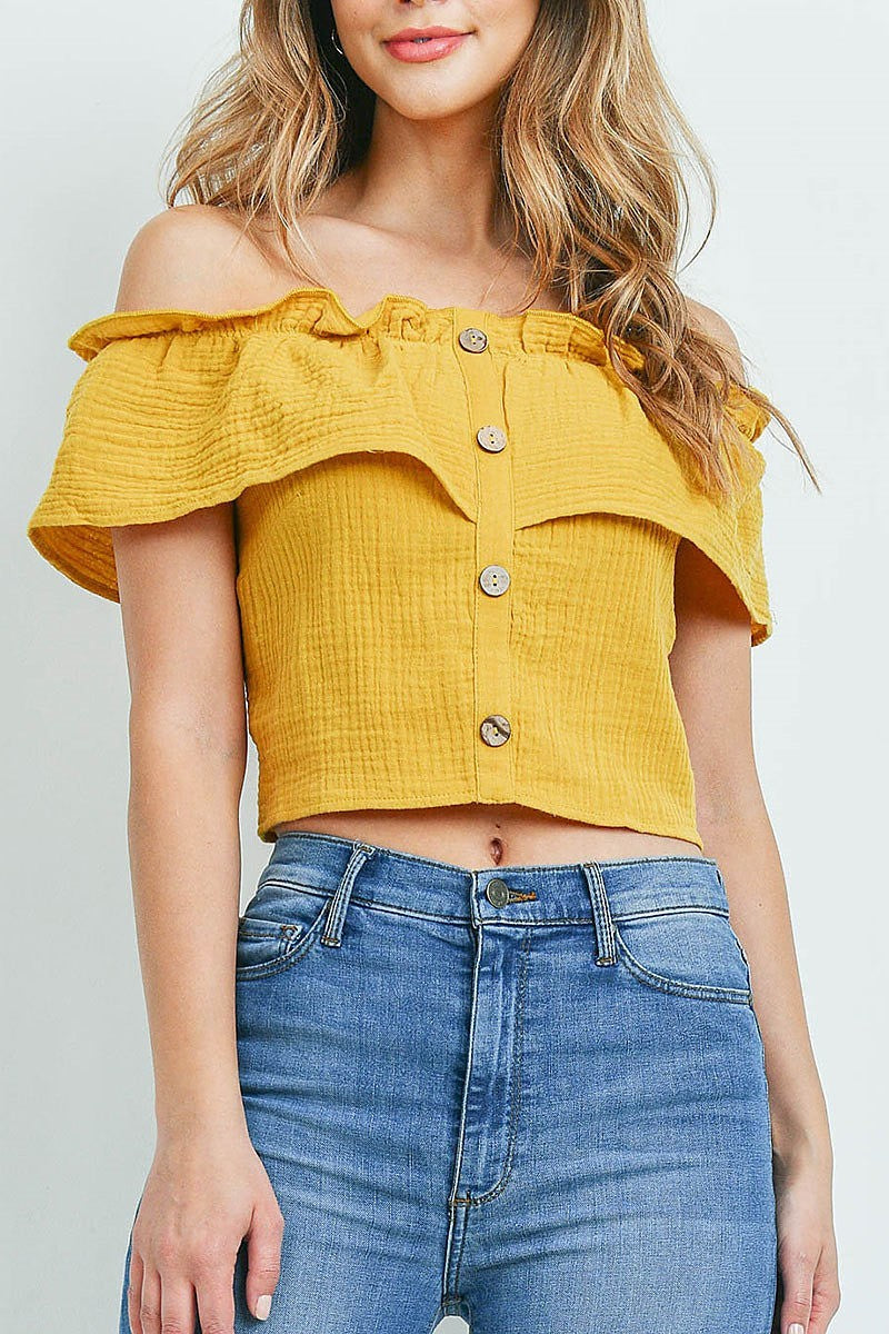 Off shoulder button front crop top (ED9406)