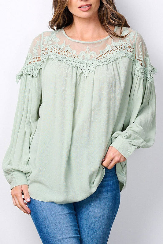 Long sleeve lace detailed tunic blouse top (EFWT7486)