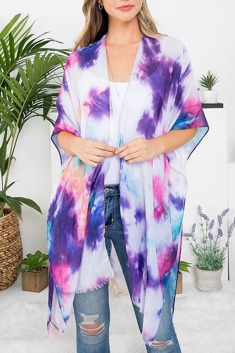 Tie dye pastel bohemiian open front kimono (EF3251)