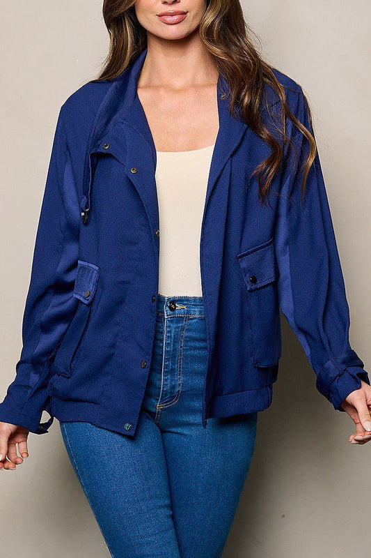 Long sleeve button up pockets jacket (EFWT4441)