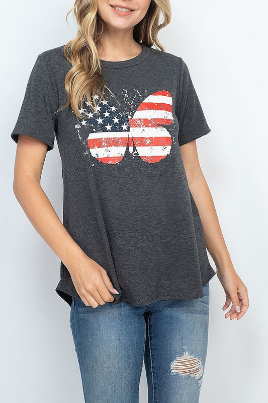 Usa butterfly print crew neck top (EF1315)