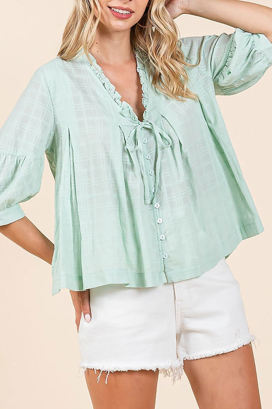 Textured cotton voile button down woven top (EDH2330)