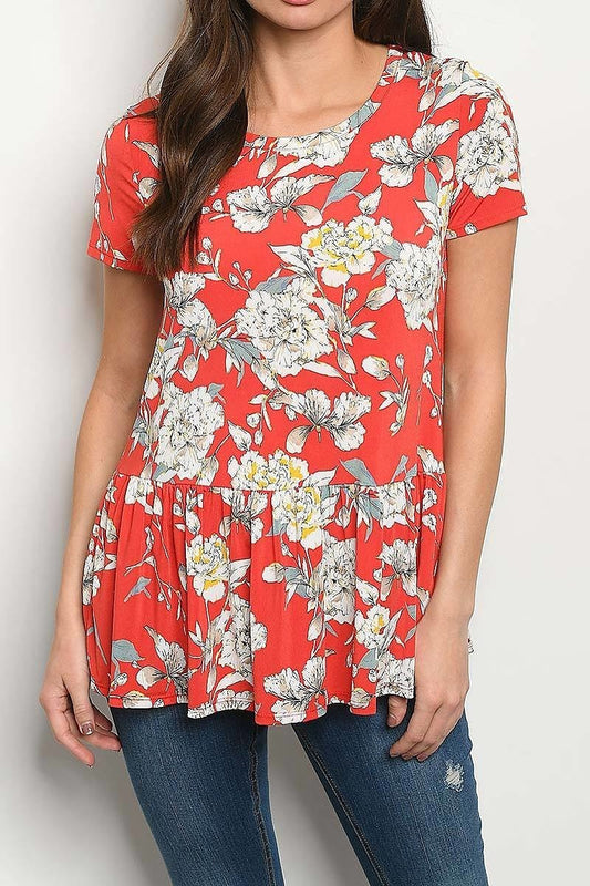 Floral print loose fit peplum top (ED5918-LAST)