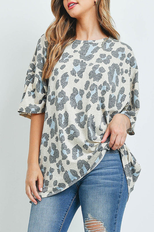 Oversize leopard print round neck top (EF1097)