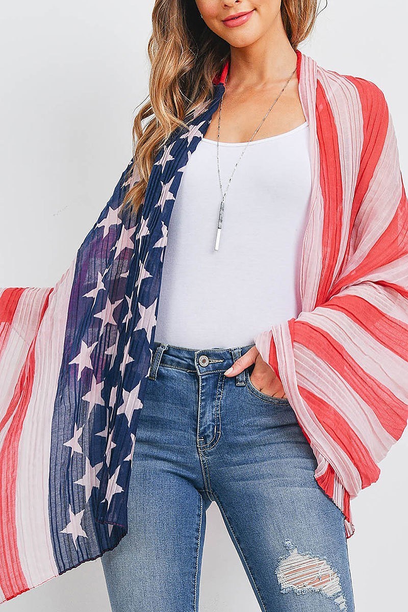 Usa flag print kimono wrap scarf (EF3057)