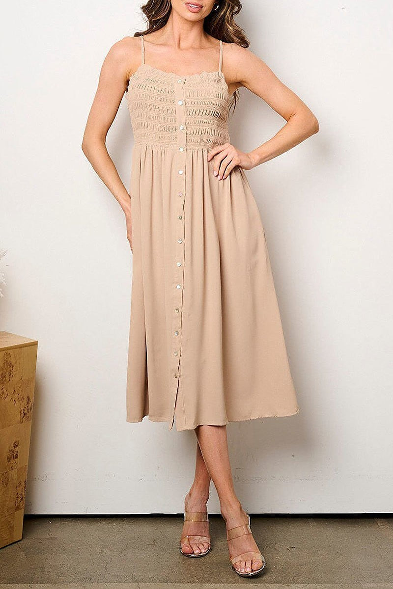 Sleeveless button up smock midi dress (EFWT8736)