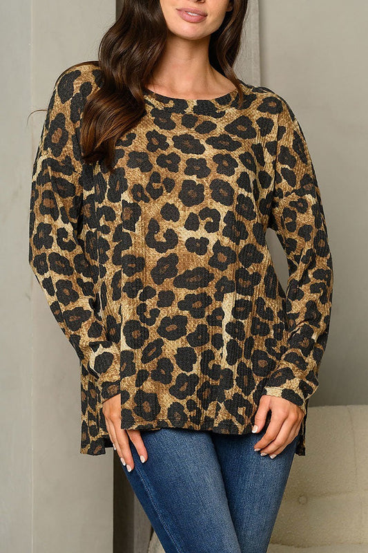 Long sleeve animal print tunic top (EDWT6869)