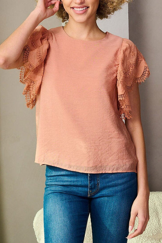 Short detailed sleeve blouse top (EFWT8294)